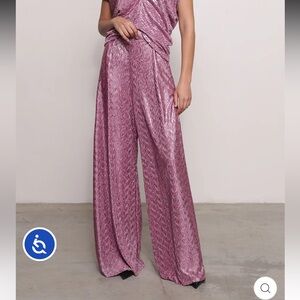 Sabina Musayev robins pants Mauve Pink Foil Wide leg Pleated High Elastic Waist